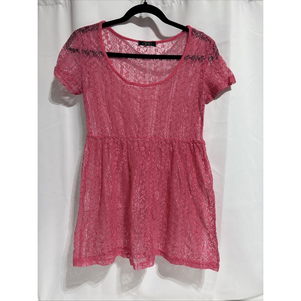 VTG Deb Women's Pink Lace Top‎ Shirt Size Small/Medium Y2K Boho Sheer
